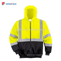 High Visibility Zitrone und schwarze Farbe Full Zip Hoodie Sweatshirt mit 3M Reflexstreifen Nachtarbeit